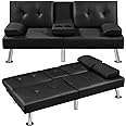 Yaheetech Convertible Sofa Bed Adjustable Couch Sleeper Modern Faux Leather Recliner Reversible Loveseat Folding Daybed Guest
