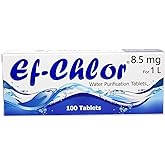 Ef-Chlor Water Purification Treatment 8.5 mg - Pack of 100 Tablets- Portable Drinking Water Treatment Ideal for Emergencies, 