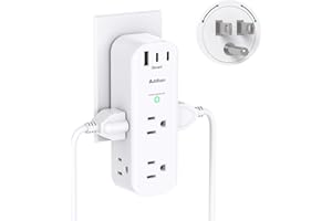 Surge Protector Wall Outlet Extender, Multi Plug Outlet with Rotating Plug, 6 AC Outlets 3 USB Ports (2 USB C), 1800J, 3-Side