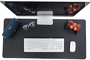 Mouse Pad Desk Pad WORK Couro Ecológico - KingPad… (80x30cm, Preto)