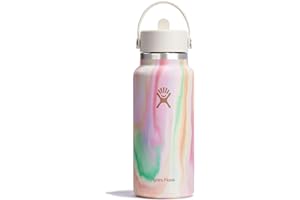 HYDRO FLASK Wide Mouth vacuum insulated stainless steel water bottle with leakproof closeable straw lid for cold water drinks