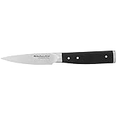 KitchenAid Gourmet Forged Triple Rivet Serrated Paring Knife with Custom-Fit Blade Cover, 3.5-inch, Sharp Kitchen Knife, High