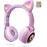 PowerLocus Kids Cat Ear Headphones, Kids Bluetooth Headphones, LED Lights Up, Safe Volume Limit, Micro SD/TF, Bluetooth 5.3, 