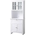 American Furniture Classics OS Buffet and Hutch with Framed Glass Doors and Drawer, Large, White