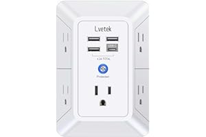 5-Outlet Surge Protector Wall Charger with 4 USB Ports - 1680J Multi Plug for Home, Office, Travel