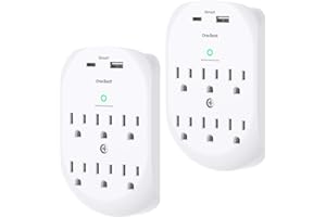 2 Pack Surge Protector Outlet, Multi Plug Outlet Adapter with 6 Wall Outlets 2 USB Wall Charger (1 USB C Port), Wall Outlet E