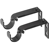 Ivilon Adjustable Brackets for Curtain Rods - for 7/8 or 1 Inch Rods. Set of 2 - Black