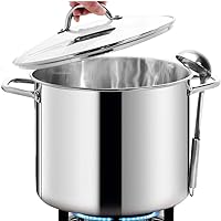 HOMICHEF 16 Quart Large Stock Pot with Glass Lid - Nickel Free Stainless Steel Healthy Cookware Stockpots with Lids 16 Quart 