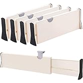 Drawer Dividers Organizer 4 Pack, Adjustable Separators 4" High Expandable from 14.9-21" for Bedroom, Bathroom, Closet, Cloth