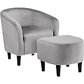 Yaheetech Accent Chair with Ottoman Set, Modern Upholstered Soft Barrel Chair with Footstool, Comfy Fabric Armchair and Footr