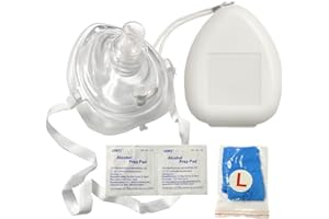Kemp USA Ambu Medical Supplies & Equipment CPR Mask Kit in Hard Case with O2 Inlet, Head Strap, Gloves & Wipes for Adults and