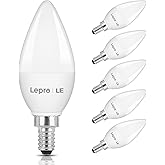 Lepro E12 LED Candelabra Light Bulbs, 5.5 watt, 40 watt Equivalent C37 B11 Ceiling Fan Bulb Chandelier Bulbs, 2700 Kelvin War