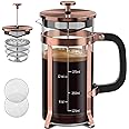 QUQIYSO Coffee Maker 304 Stainless Steel French Press with 4 Filter, Heat Resistant Durable, Easy to Clean, Borosilicate Glas