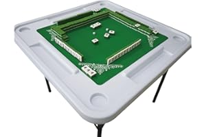 Nautical Beach Decor Mahjong Table, 37.4” Square Folding Card Table w/Removable Green Mat, 4 Cup Holders & 4 Chip Grooves, Fo