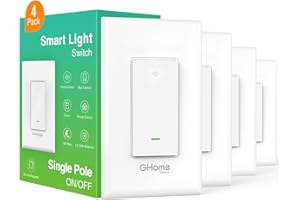 GHome Smart Switch,Smart Wi-Fi Light Switch Compatible with Alexa and Google Assistant 2.4Ghz, Single-Pole,Neutral Wire Requi