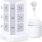 Surge Protector Power Strip Tower, KOOSLA 16.4 FT Extra Long Cord Flat Plug - [15A 1500J] Heavy-Duty 12 Widely Multiple Outle