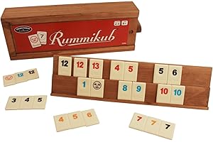 Front Porch Classics, Rummikub Vintage Edition in All-Wood Storage Case with 4 Built-in Player Trays and 106 Rummikub Tiles, 