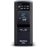 CyberPower CP1000PFCLCD PFC Sinewave UPS System, 1000VA/600W, 10 Outlets, AVR, Mini-Tower, Black