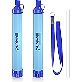 Purewell Outdoor Water Filter Personal Water Filtration Straw Emergency Survival Gear Water Purifier for Camping Hiking Climb