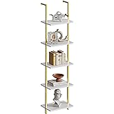 SUPERJARE 5 Tier Bookshelf, Narrow Book Shelf with Open Display Shelves, Small Bookcase with Metal Frame for Bedroom, Living 