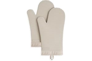 KitchenAid Ribbed Soft Silicone Oven Mitt Set, 7"x13", Milkshake 2 Count