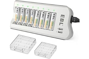 EBL Battery Charger with AA AAA Batteries - 8Bay Battery Charger and 4pcs AA Rechargeable Batteries 2800mAh & 4pcs AAA Batter