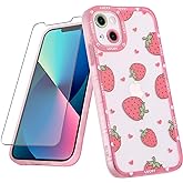 MZELQ Compatible with iPhone 13 Case Red Strawberry Cute Pattern, Soft TPU iPhone 13 Case for Girls Women + 1* Screen Protect