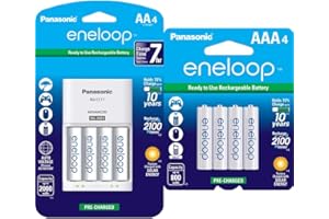 Panasonic K-KJ17MCA4BA Advanced Individual Cell Battery Charger Pack & BK-4MCCA4BA eneloop AAA 2100 Cycle Ni-MH Pre-Charged R