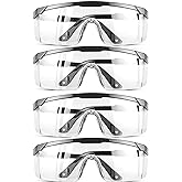 HPYNPES Safety GlassesClear Anti-Fog Goggles Over-Spec Glasses Protective Eye Wear Industrial Approved Wide-Vision（4 PACK）