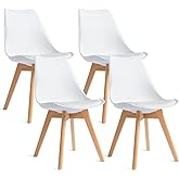 CangLong, White Modern Set, Shell Chair with Wood Legs for Kitchen, Dining, Living Room-Set of 4, Pack of 4