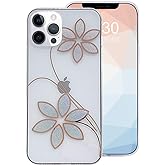 Omorro for iPhone 12 Pro Clear Case, Transparent Cover with Design Gold Edge Chic Flower Floral Silicone Soft TPU Non-Slip Fr