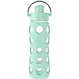 Lifefactory 22-Ounce Glass Water Bottle with Active Flip Cap and Protective Silicone Sleeve, Mint