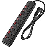 8 Outlet Heavy Duty Power Strip with 8 Individual Switches,Moutable Metal Power Strip Surge Protector 1200 Joules,6FT 14AWG E