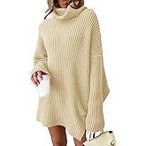 LILLUSORY Womens Turtleneck Oversized Long Batwing Sleeve Sweater Dress 2024 Plus Size Tunic Pullover Knit Fall Dresses