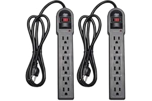 KMC 6-Outlet Surge Protector Power Strip 2-Pack, 900 Joules, 4-Foot Extension Cord, Overload Protection, Black