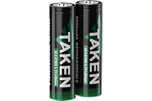 Taken 3.7V 18650 Rechargeable Batteries 3000mAh 2 Pack Lithium Battery Button Top for Flashlights, Headlamps, Doorbells, Toys