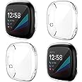 NANW 4-Pack Screen Protector Case Compatible with Fitbit Sense/Versa 3, Soft TPU Plated Bumper Full Cover Protective Cases fo