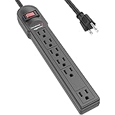 Amazon Basics Rectangular 6-Outlet Surge Protector Power Strip, 6-Foot Long Cord, 790 Joule - Black