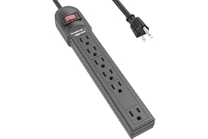 Amazon Basics Rectangular 6-Outlet Surge Protector Power Strip, 6-Foot Long Cord, 790 Joule - Black