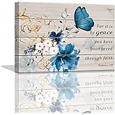 Butterfly Bathroom Decor Bible Verse Inspirational Wall Art Canvas Christian Home Decorations Blue Flower Prints Wall Picture