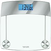 Taylor Digital Scales for Body Weight, Extra Highly Accurate 440 LB Capacity, Unique Blue LCD, Stainless Steel Accents GlassP