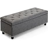 BELLEZE 47 Inch Storage Ottoman, Tufted Ottoman Faux Leather Storage Bench with Safety Close Hinge, Ottoman with Storage for 
