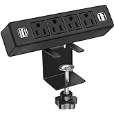 4 Outlet Desk Clamp Power Strip with 4 USB Ports,Clamp on Desk Power Station 6ft Cord,Fits 1.7" Tabletop Edge