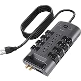 Belkin Surge Protector Power Strip w/ 8 Rotating & 4 Standard Outlets - 8ft Sturdy Extension Cord w/ Flat Pivot Plug for Home