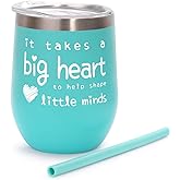 AOZITA Teacher Appreciation Gifts For Women Wine Glass Tumbler - It Takes a Big Heart to Help Shape Little Minds - Best Teach