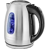 OVENTE Electric Kettle Stainless Steel Instant Hot Water Boiler BPA Free 1.7 Liter 1100 Watts Fast Boiling with Cordless Body