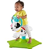 Fisher-Price Toddler Learning Toy, Bounce and Spin Puppy Stationary Ride-On Bouncer with Music & Lights for Infants Ages 1+ Y