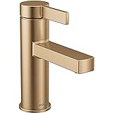 Moen Beric Bronzed Gold Modern One-Handle Single Hole Bathroom Faucet with Drain Assembly and Optional Deckplate for Your Bat