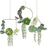 Pauwer Succulent Wedding Wreath Set of 3 Artificial Succulent Plants with Eucalyptus Leaves Metal Floral Hoop Wreath Garland 