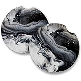 Black Marble | Car Coasters for drinks Set of 2 | Perfect Car Accessories with absorbent coasters. Car Coaster measures 2.56 